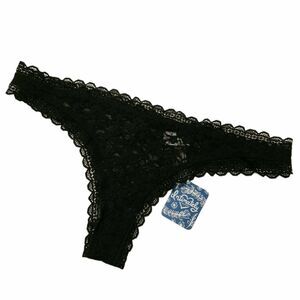 FREE PEOPLE sheer Lace Tanga Undies cheeky panties lingerie in black Size L NEW
